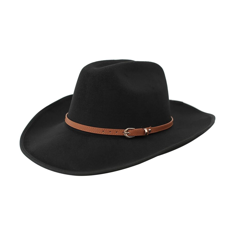 2762 Cowboy Hat ,Western Cowgirl Hat with Wide Brim,Roll Up Fedora Black